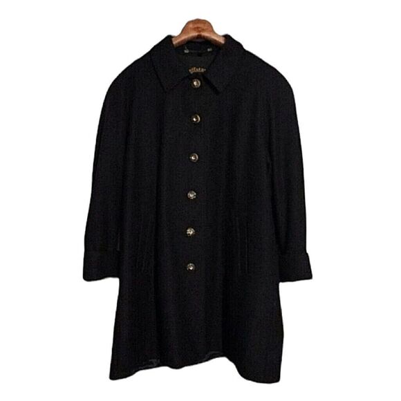Wolfstaedter Loden Frachten Austrian Adult Size 48 Solid Black Long Wool Coat - Picture 1 of 16